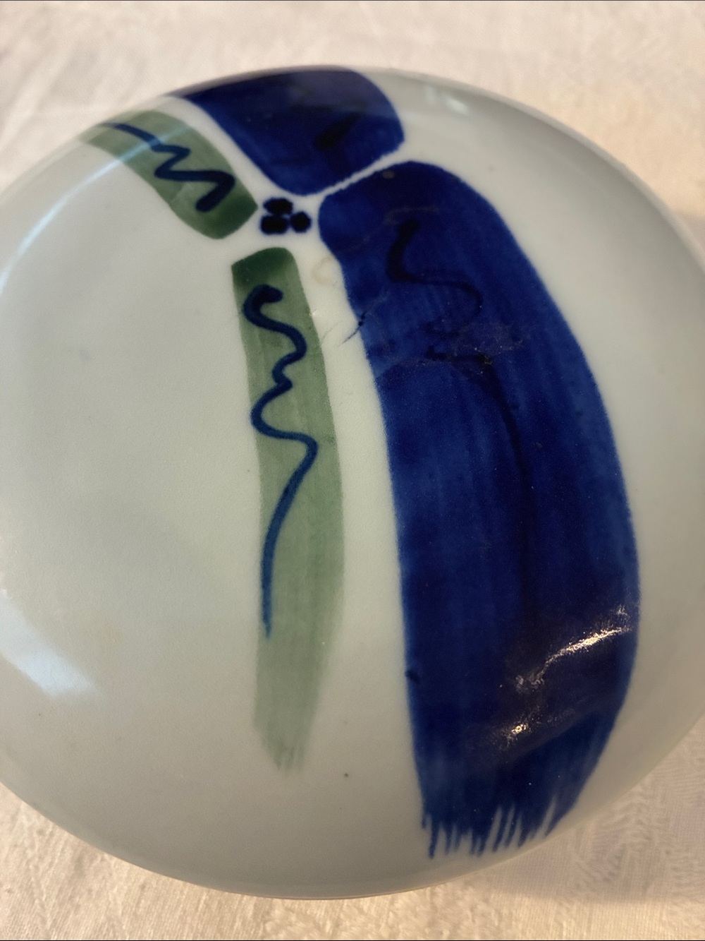 Dragonfly Trinket Dish Lidded Hand Painted Ceramic Dish Blue Green Abstract